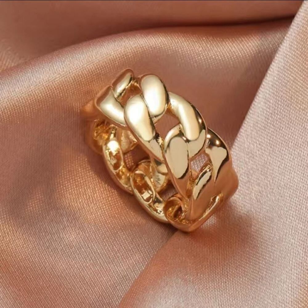 Alloy Chunky Chain Hip Hop Style Rings Gold Tone